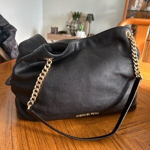Michael Kors Black Leather Shoulder Bag with Gold Chain